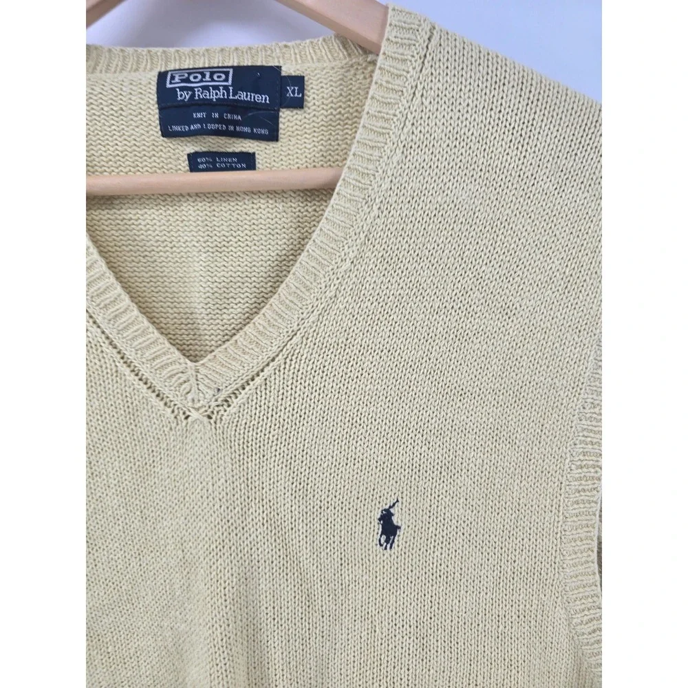 Polo Ralph Lauren Sweater Vest Mens XL Yellow Linen Cotton V-Neck Pony Logo
